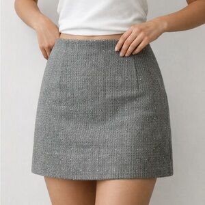 Jacob Grey Textured Mini Skirt Subtle Sparkle Wool Blend